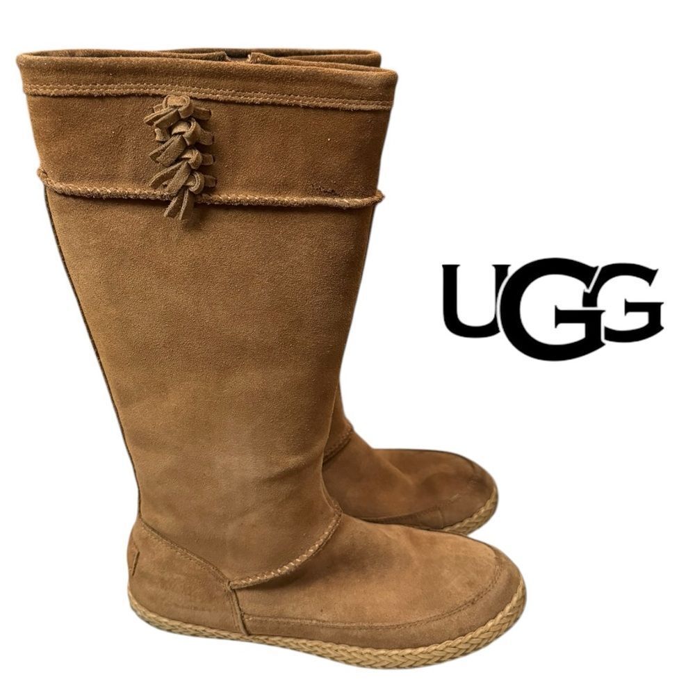 UGG Women's Emerie Chestnut Suede Leather Tall Zipper Boots 7